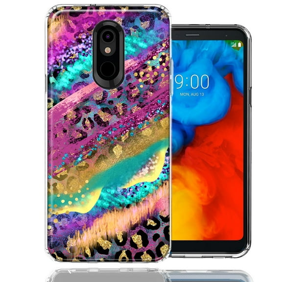 MUNDAZE for LG Stylo 4 Leopard Paint Colorful Beautiful Abstract Milkyway Double Layer Phone Case Cover