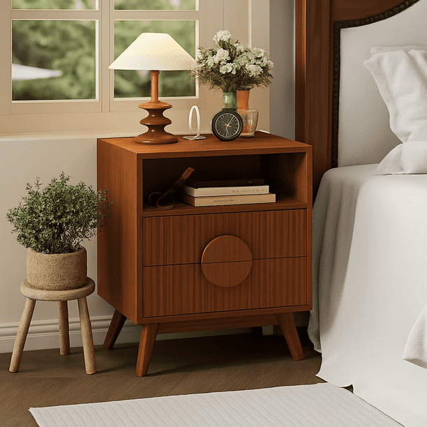 Fluted night stand - set of 1 o 2 wood de altura nightstands con estación de carga (usb ports y outlets), 2 cajones, abiertos estante y feet para dormitorio, sofa y sala de estar