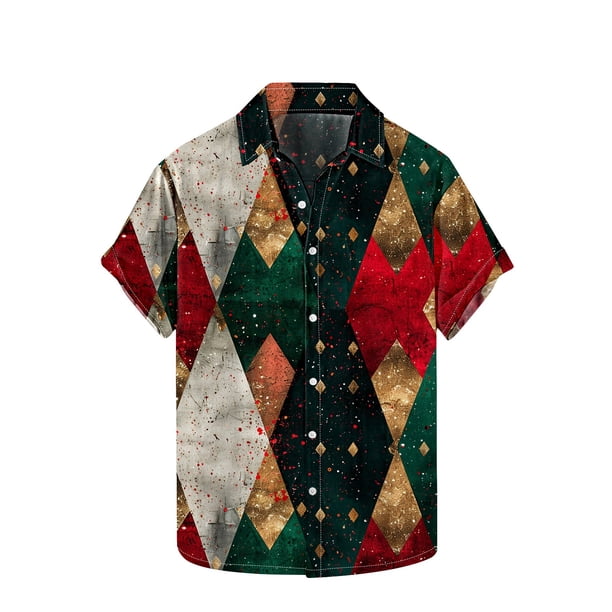 Hombres de Manga Larga, Navidad Impresa Turndown Collar Blusa, Casual Moda Botón Camisa para las Vacaciones
