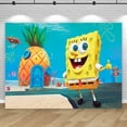 thumbnail image 3 of Fondo de fiesta de Bob Esponja con nombre y edad de bebé personalizado, decoración para cumpleaños de niño, accesorios de fotografía de Patricio y Estrella, pancarta, 3 of 5