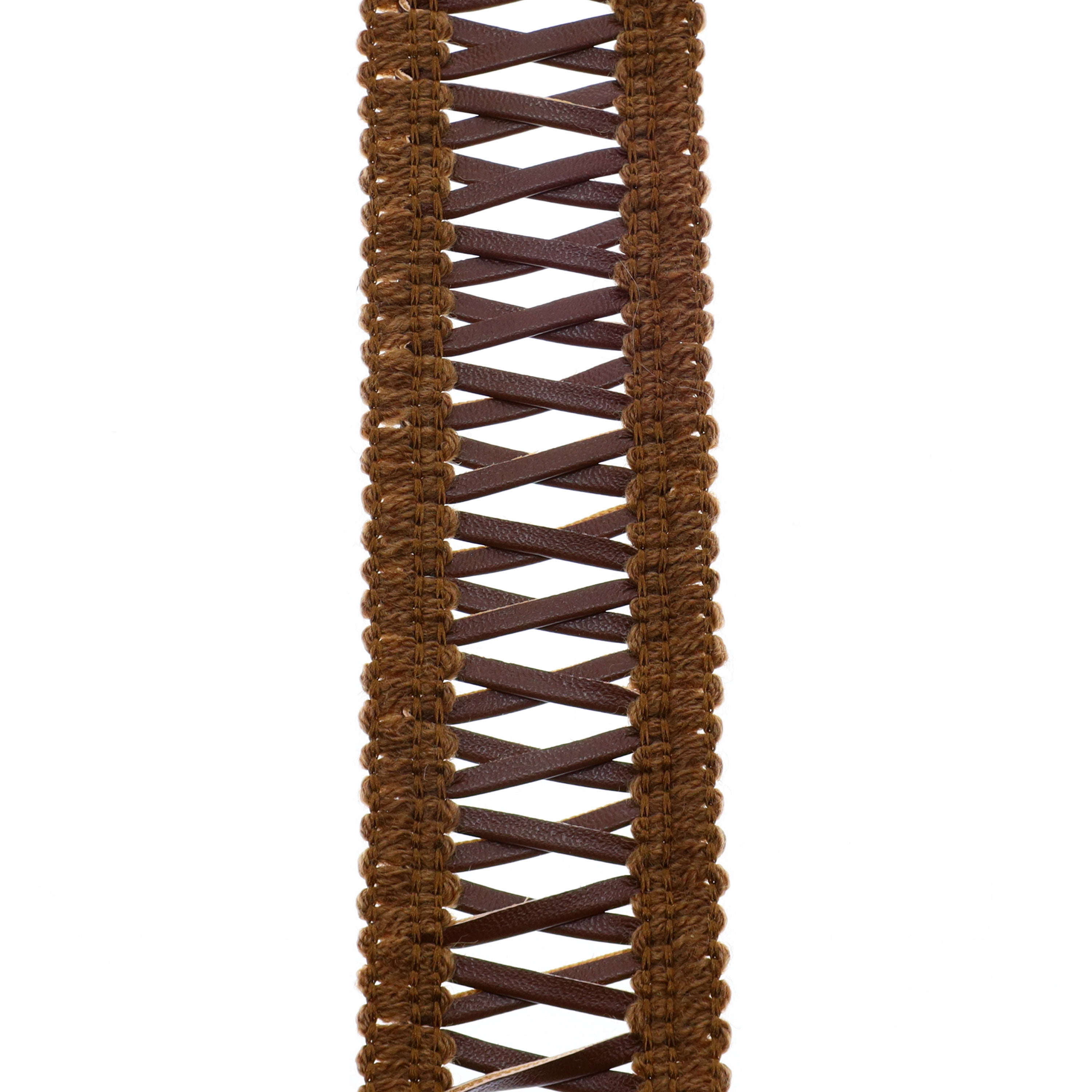 Simplicity Trim, Brown 1 3/8 inch Pleather Lattice Band Trim Great for Apparel, Home Decorating, and Crafts, 2 Yards, 1 Each