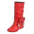thumbnail image 1 of WEAIXIMIUNG Bottines en Suède Brun Foncé pour Femmes Rétro Femmes Strass Nœud Papillon à Talons Bas Bottes Mi-Mollet Bout Rond Chaussures, 1 of 5