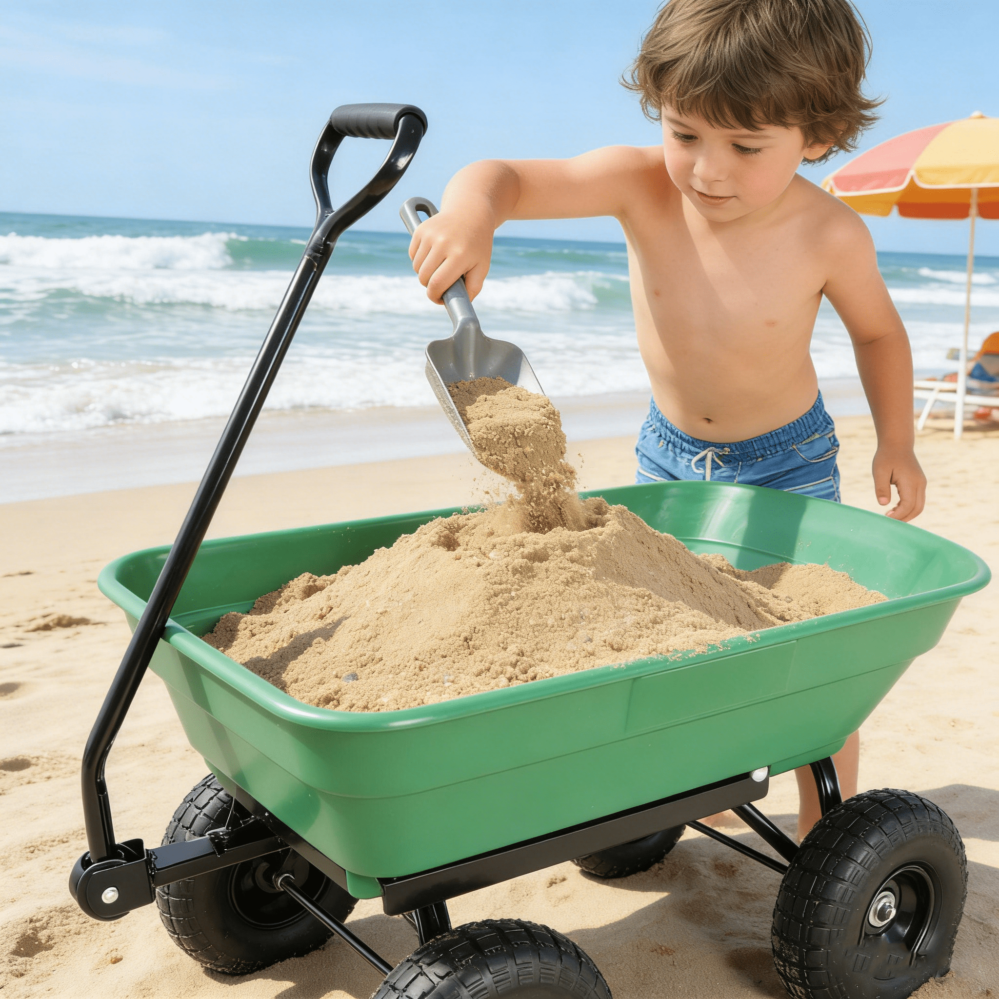 Folding Garden Carts Folding car Poly Garden dump truck with steel frame, 10 inches. Pneumatic tire, 300 lb capacity body 55L Green,Outdoor Garden Carts