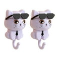 thumbnail image 2 of Cat Key Holder for Wall with Sunglasses, No Drill Adhesive Hooks for Keys, Hats, Coats & Towels, Cute Cartoon Cat Wall Decor for Apartment, Kitchen, Office and Bathroom Organization, Purple-2pc, 2 of 7