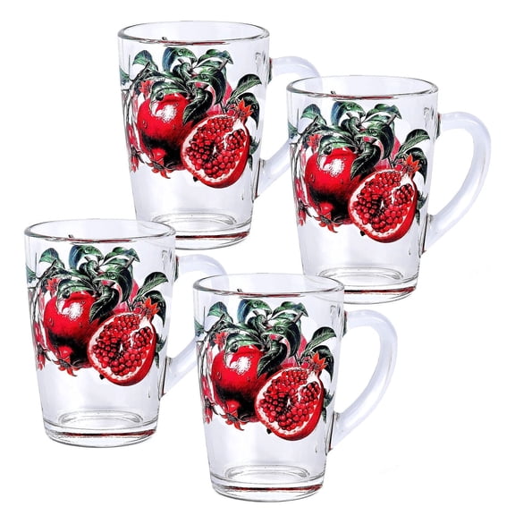 STP Goods Pomegranate Coffee Tea Glass Mugs Set of 4