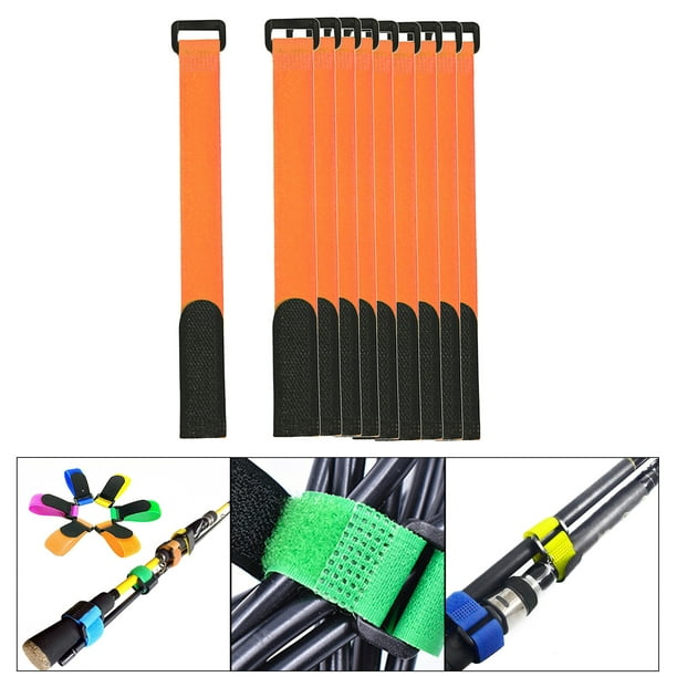 Siruishop 10pcs Fishing Rod Tie Strap Belt Elastic Wrap Band Pole Holder Accessory Orange Orange