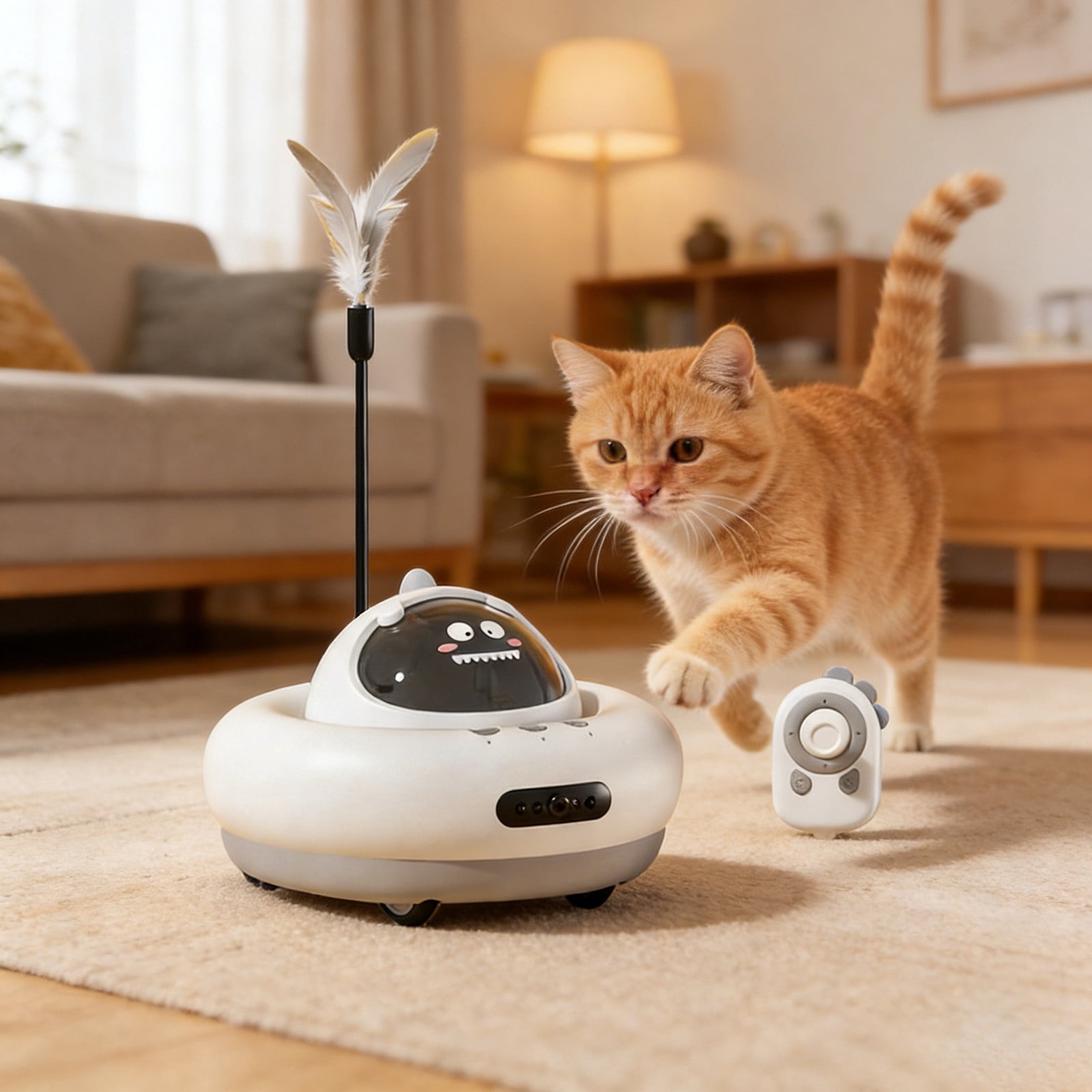 Interactive Smart Cat Automatic Food Dispensing Remote Control Toy For Indoor Play And Exercise(Green-15.5Cm)