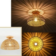 Yhmxh Boho Light Rattan Chandelier Ceiling Lighting Fixtures Boho Lamp Shade Flush Mount Ceiling Light Hand-Woven Small Chandelier for Hallway Bedroom Kitchen Lights (Light Bulb Not Included)