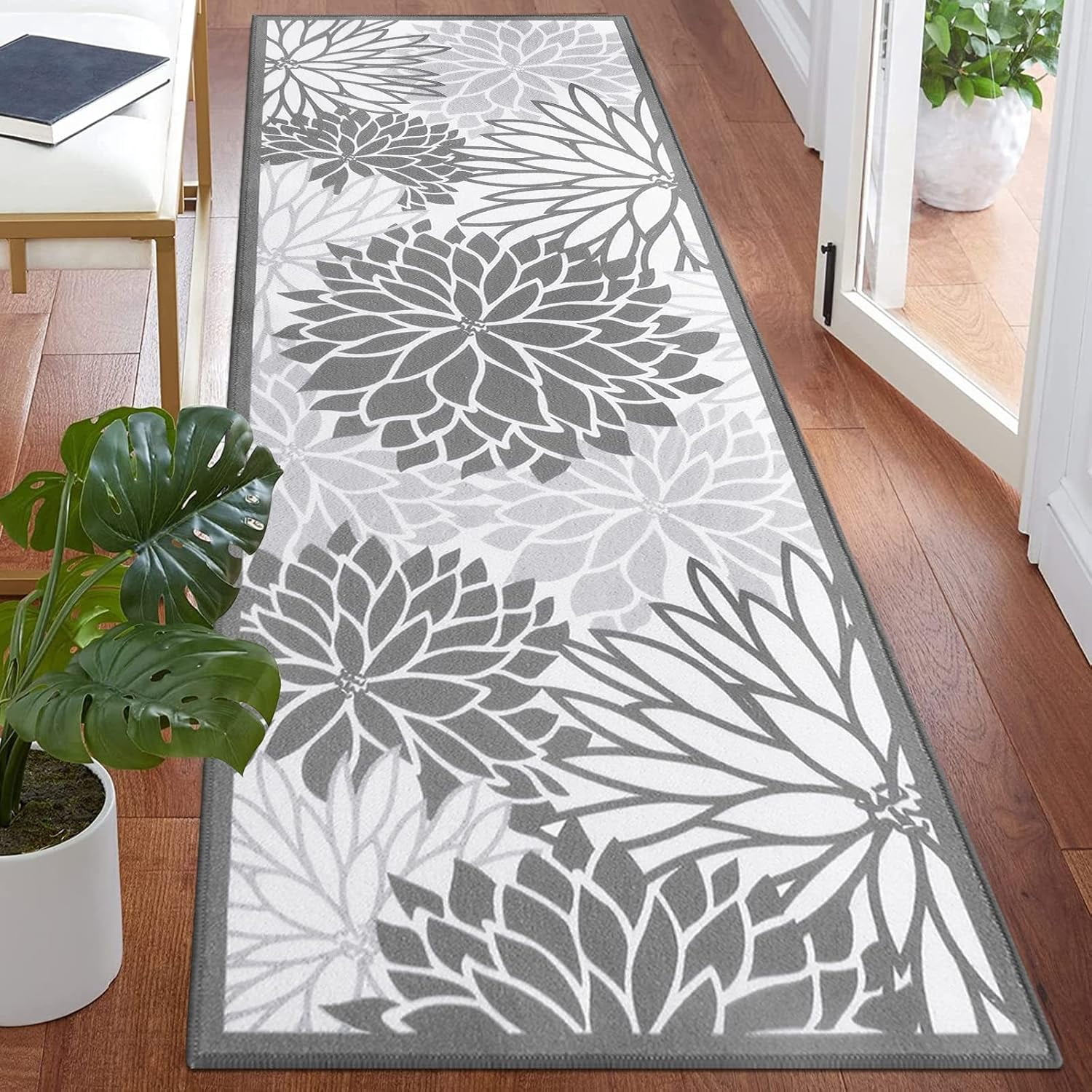 Runner Rugs for Hallway, Yamaziot 2'x6' Laundry Room Rug Mat, Washable Non Slip Kitchen Rugs and Runners, Bathroom Floor Carpet, Gray