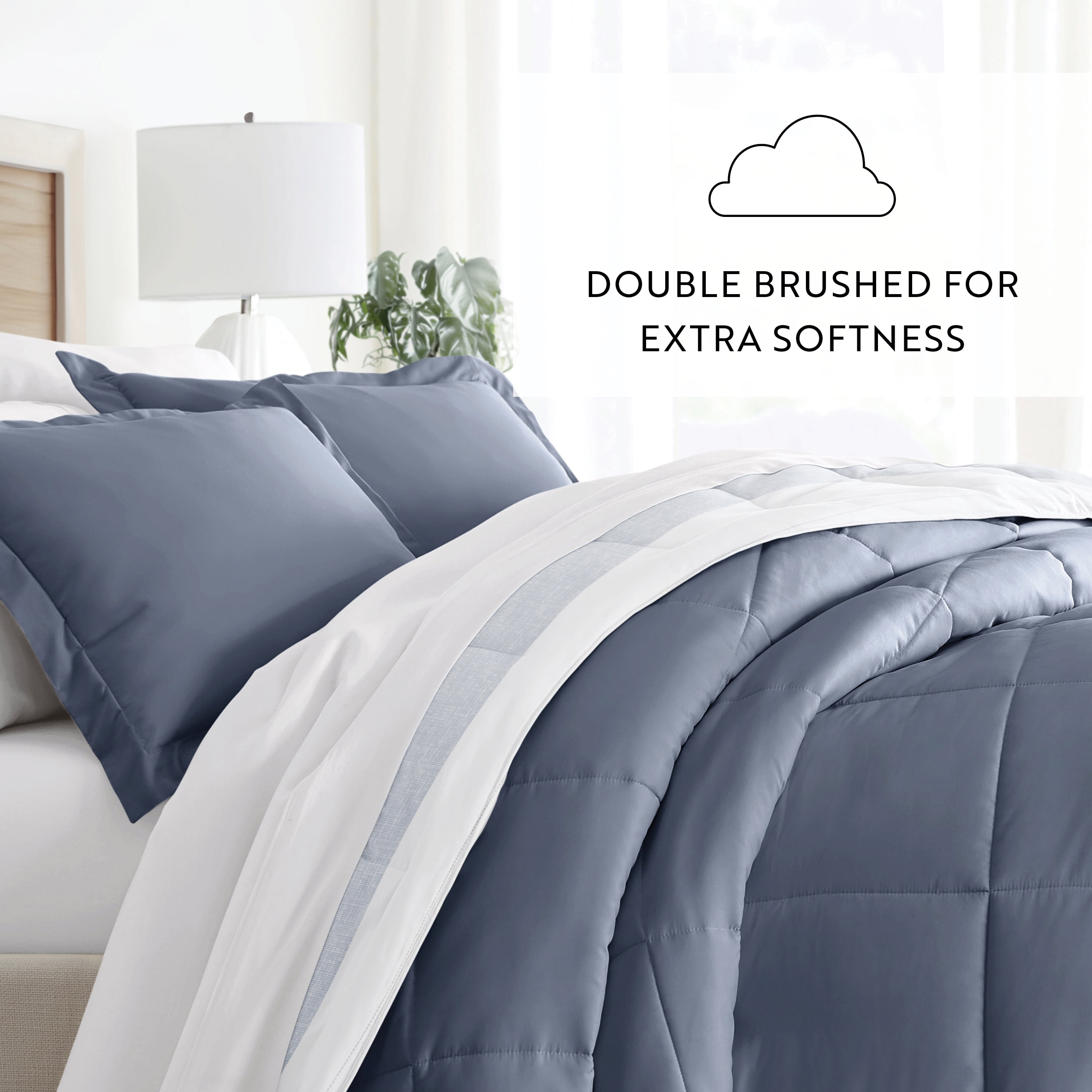 Noble Linens Down Alternative Stitched Stripe Stone Reversible Comforter Set