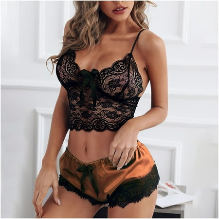 

SELONE Lingerie Set for Women Pajamas for Women Satin Bow 2 Piece Set Lingerie Underwear Sleepwear Underwear Pajamas Sets Nightgowns Pj Set for Valentines Day Anniversary Wedding Honeymoon Orange M