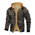thumbnail image 2 of Rutainlusire Mens Trendy Warm Quilted Bomber Jackets Men's Workwear Style Hooded Jacket Fake Two-piece Spliced Plaid Interior With Multiple Pockets For Warmth And Casual Flight Jacket, 2 of 5
