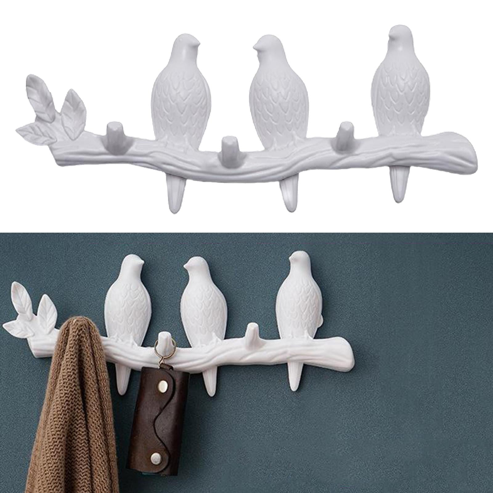 Birds Wall-mounted Hook Clothes Key Towels Holder Porch Living Room white