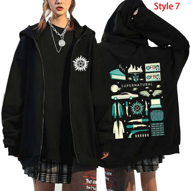 Abrigo unisex de moda para otoño e invierno con estampado sobrenatural y cremallera, sudadera informal de manga larga para mujer y hombre, sudadera con cremallera estilo Harajuku