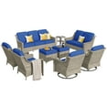 thumbnail image 3 of XIZZI Outdoor Furniture Wicker Sofa Set Patio Conversation Chair Set with Swivel Rocking Chair and Ottoman,Blue Cushion, 3 of 11