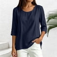 thumbnail image 2 of Lmueinov 3/4 Sleeve Length Tops for Women 100%Cotton Solid Crew Neck Casual Tunic Shirts Lightweight Pullover Blouses for Summer Fall Daily Vacation, 2 of 7