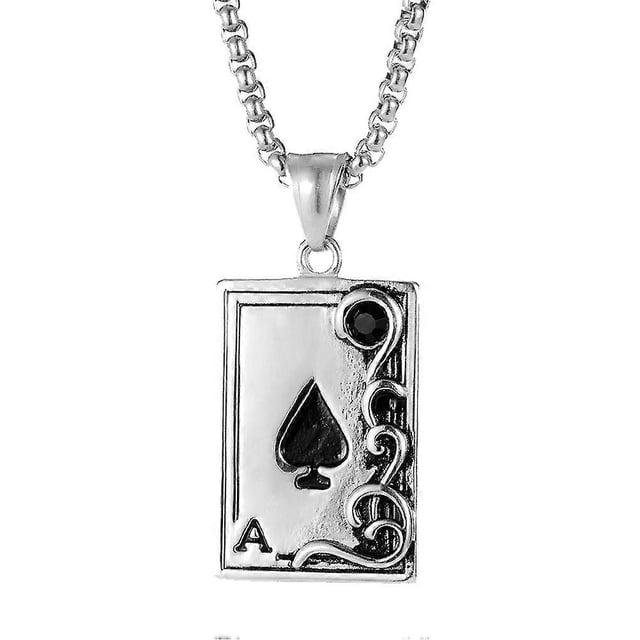 1Pc Man Stainless Steel Necklace Queen of Spade Pattern Neck Chain for Man