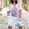 thumbnail image 2 of Pastel Circles Purple Leaves Pattern Summer Sundress for Curve Women Casual Pattern Plus Size V Neck Short Sleeve Loose Fit Oversize Dresses, 2 of 5