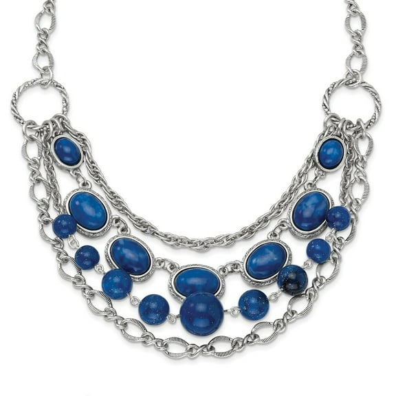 Silver-tone Blue Beads 16inch With Ext Necklace - 53.6 Grams