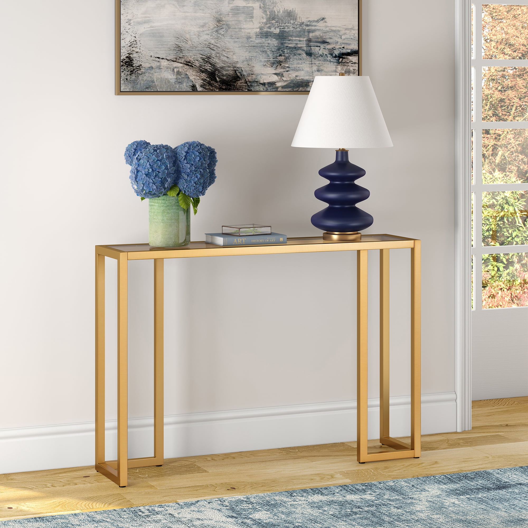 Evelyn&Zoe Oscar 42" Wide Rectangular Console Table, Brass