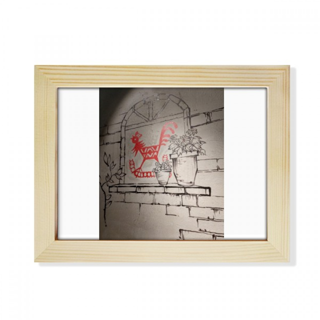 Chinos de corte de papel mural de estilo Red Rooster en maceta Escritorio de madera Arte Pintura 6x8 pulgadas marco de foto foto