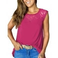thumbnail image 3 of Women's Summer Tops Lace Floral Back Key Hole Blouses Vacation Tank Tops Casual Shirt, 3 of 5