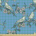 thumbnail image 2 of Ambesonne Birds Fabric by the Yard Upholstery, Cherry Blossom and Finches, 2 Yards, Pale Pink Azure Blue, 2 of 5
