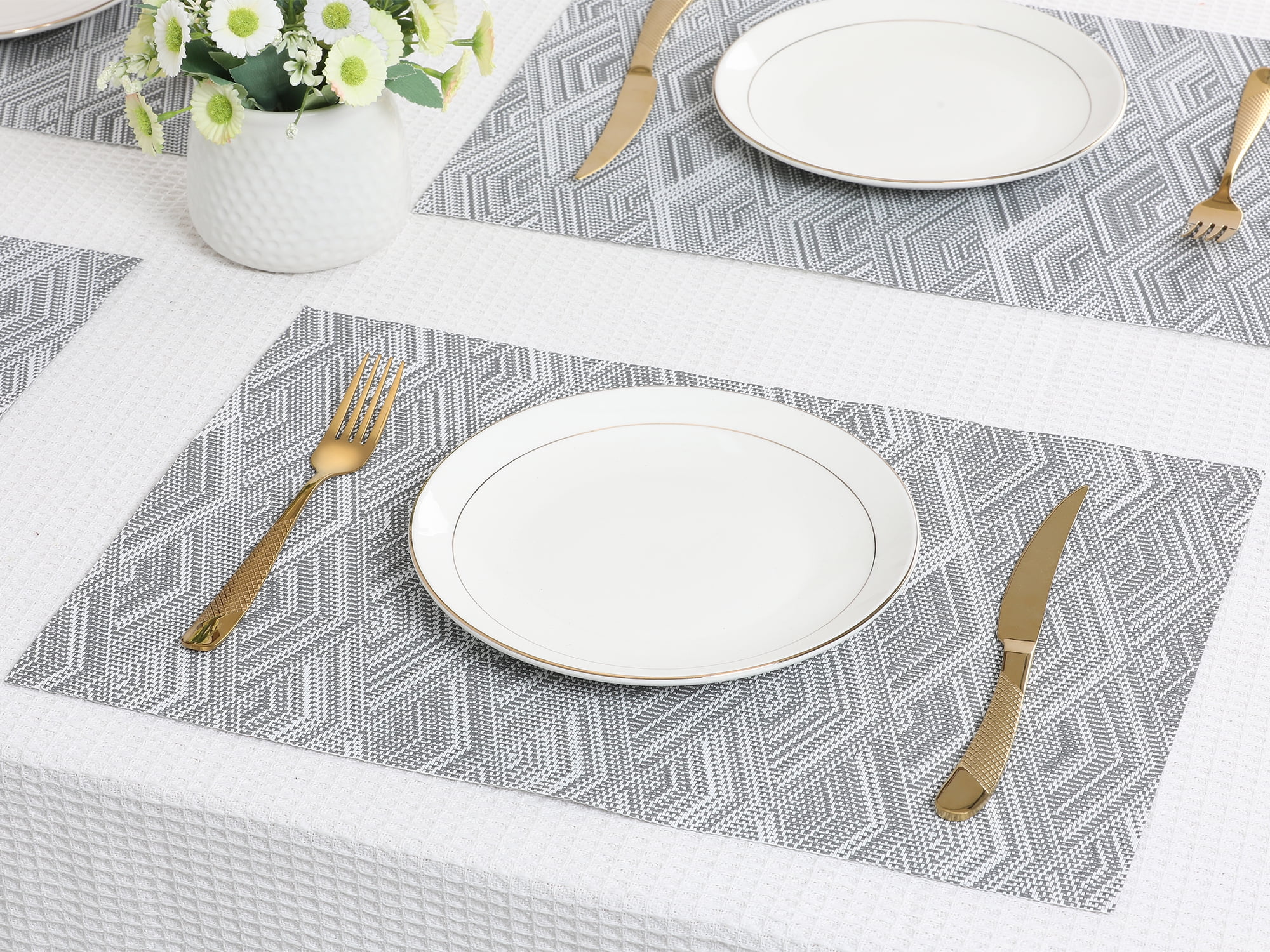 Unique Bargains Set of 8 Placemats for Dining Table Wipeable Table Mat Gray 18x12Inch