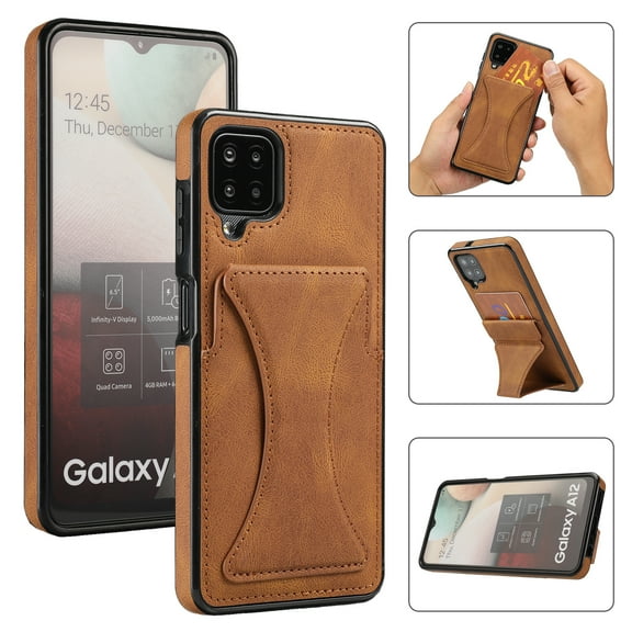 TOP SHE Case for Samsung Galaxy A20, Galaxy A20 Phone Case (6.4 Inch) - Synthetic Leather Protective Case with Card Slot / Kickstand, Slim Fit Lightweight Simple Fashion Cover (Brown)
