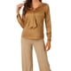 thumbnail image 1 of Camisa de oficina elegante de manga larga con cuello atado para mujer, XS, color caqui, 1 of 7
