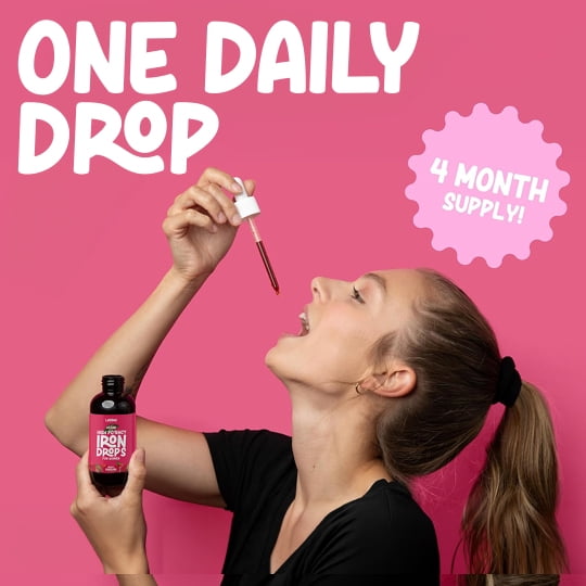 Llorens High Potency Iron Drops for Women, 20mg Elemental Iron (Polysaccharide Complex) per 1mL, Gentle on Stomach, Vegan, Natural Sweeteners (Berry Daiquiri, 4 Fl Oz)