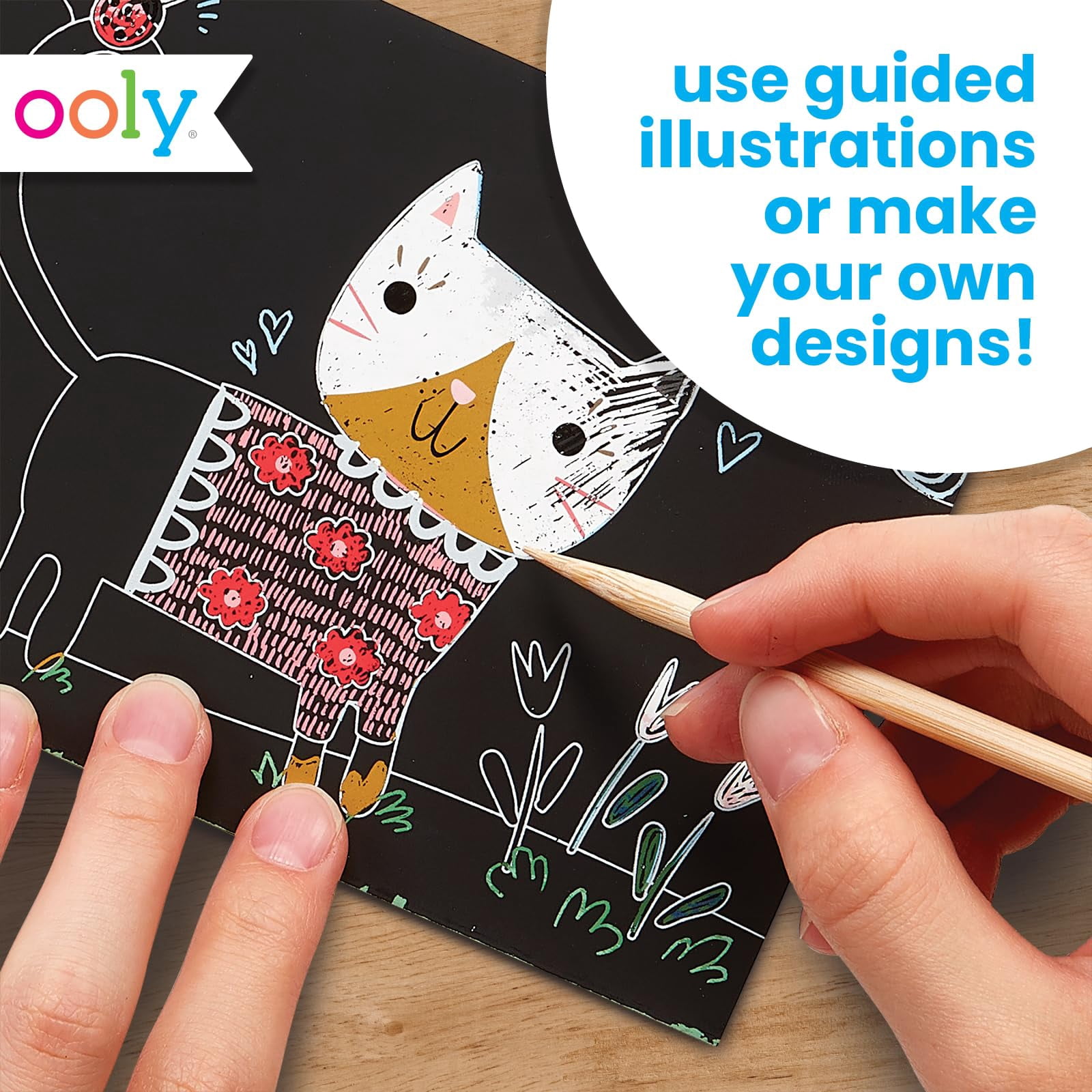 Ooly Mini Scratch & Scribble Art Kit: Cutie Cats, Scratch Off Art Sets for Kids