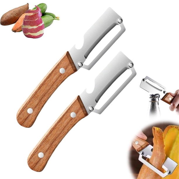 Multi-Functional Vegetable Peeler for Kitchen, 2026 New Stainless Steel Multifunctional Easy Peelers, Fruit Peeler with Wooden Handle and Bottle Opener, for Easy Potato, Fruit & Veggie Peeling