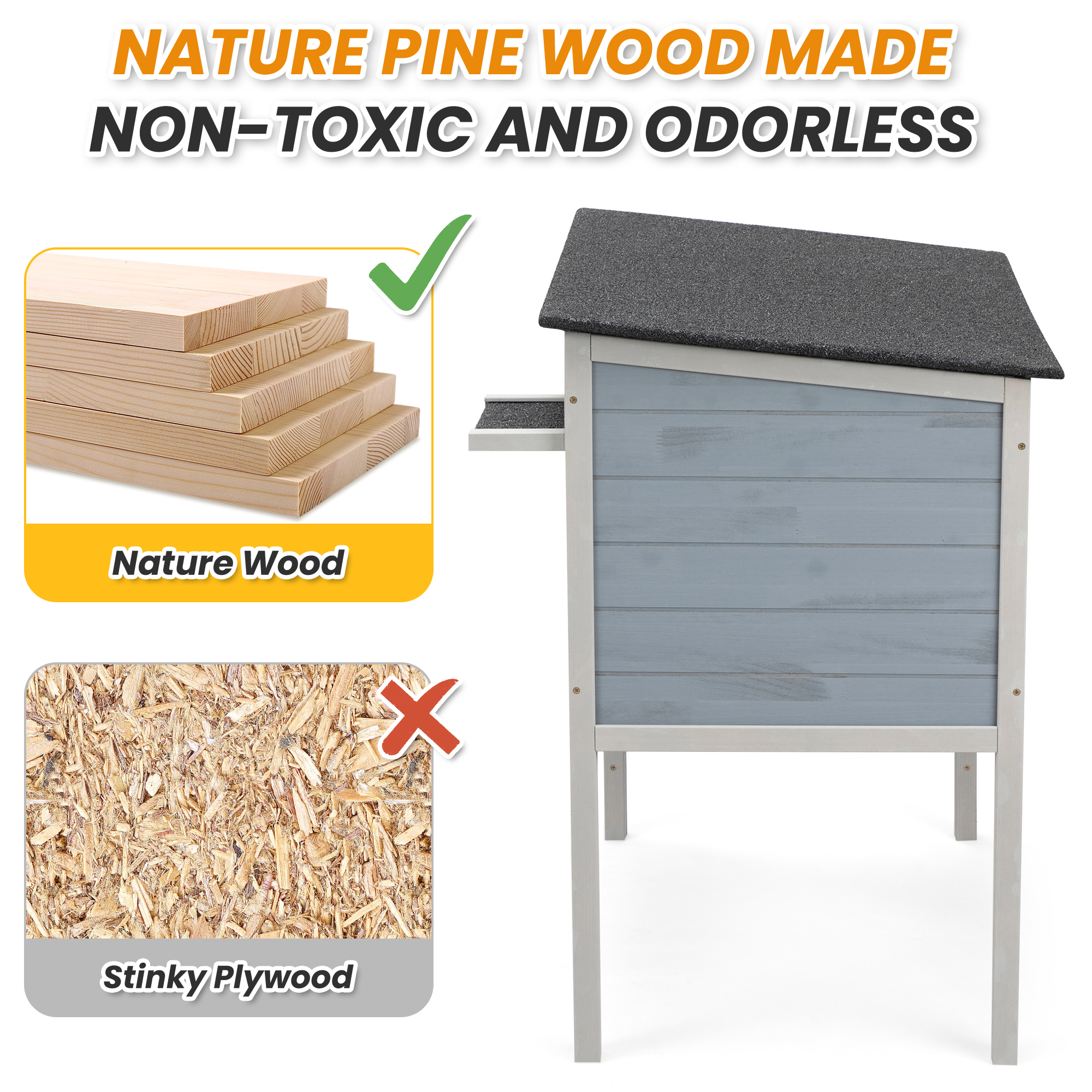 Insulated Warm Outdoor Cat House & Condos , Raised Weatherproof Kitten Shelter for Outside with All-Round Foam, Feral Cat Wooden Enclosure for Small Medium