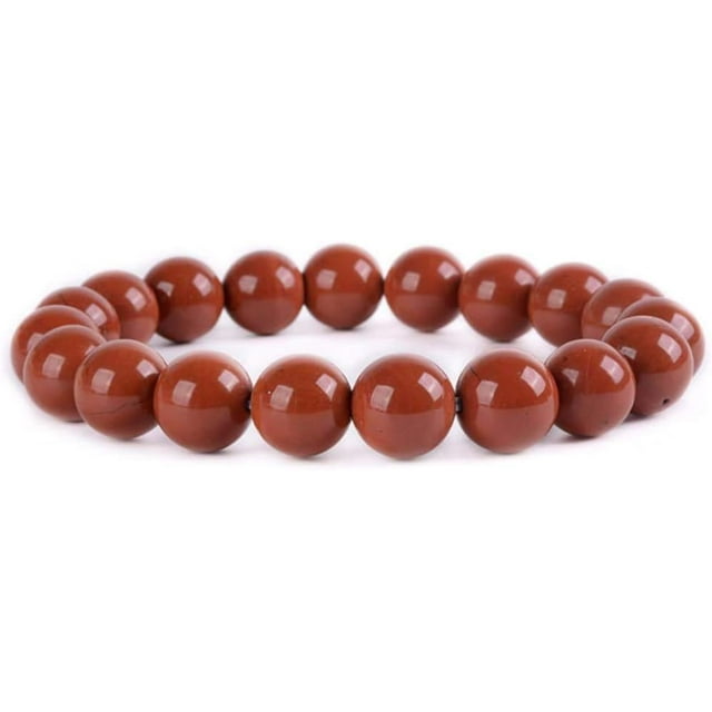 Bracelet Extensible Unisexe en Perles Rondes 10 mm en Jaspe Rouge Naturel