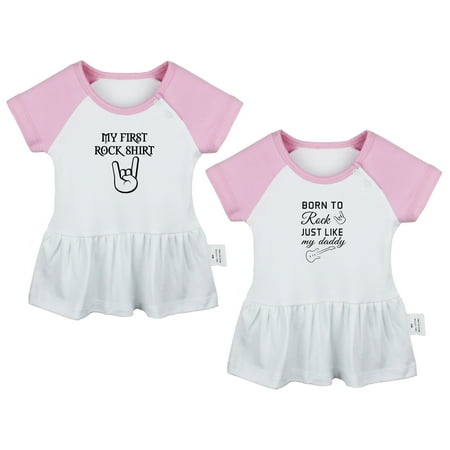 

Pack of 2 My First Rock Shirt & Born to Rock just like my daddy Funny Dresses For Baby Newborn Babies Skirts Infant Princess Dress Toddler Frocks (Pink Raglan Dresses 0-6 Months)
