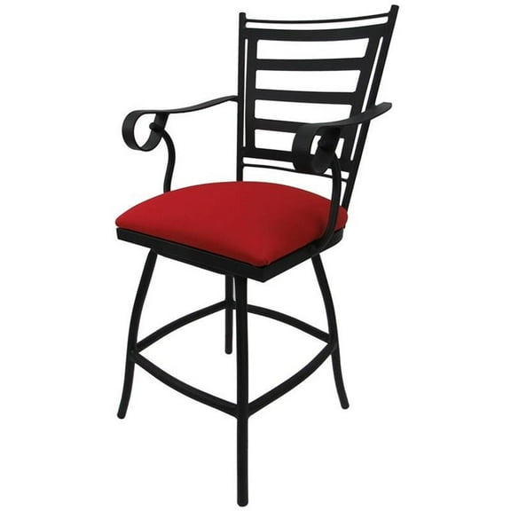 Swivel Counter 26" Outdoor Bar Stool Jenna Arms-Red Fabric-Black Metal