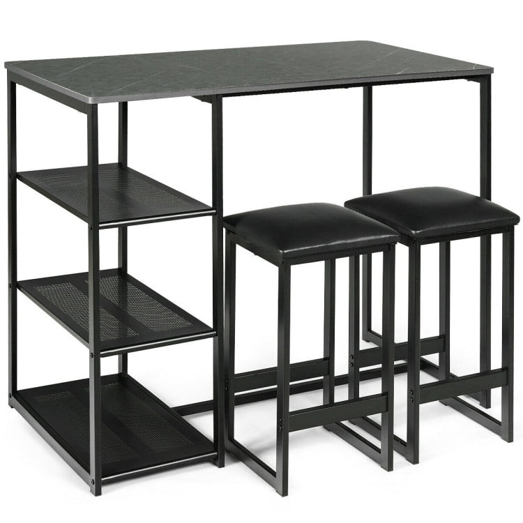 Finihen Dining Set, Dining Table Set, 3 pcs Dining Set with Faux Marble Top Table and 2 Stools, for Home, Restaurant, Faux Marble, Black Finihen Dining Set, Dining Table Set, 3 pcs Dining Set with Faux Marble Top Table and 2 Stools, for Home, Restaurant, Faux Marble, Black