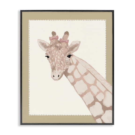 Stupell Industries Sweet Giraffe with Bows Black Framed Giclee Art, design by Sadie Harper