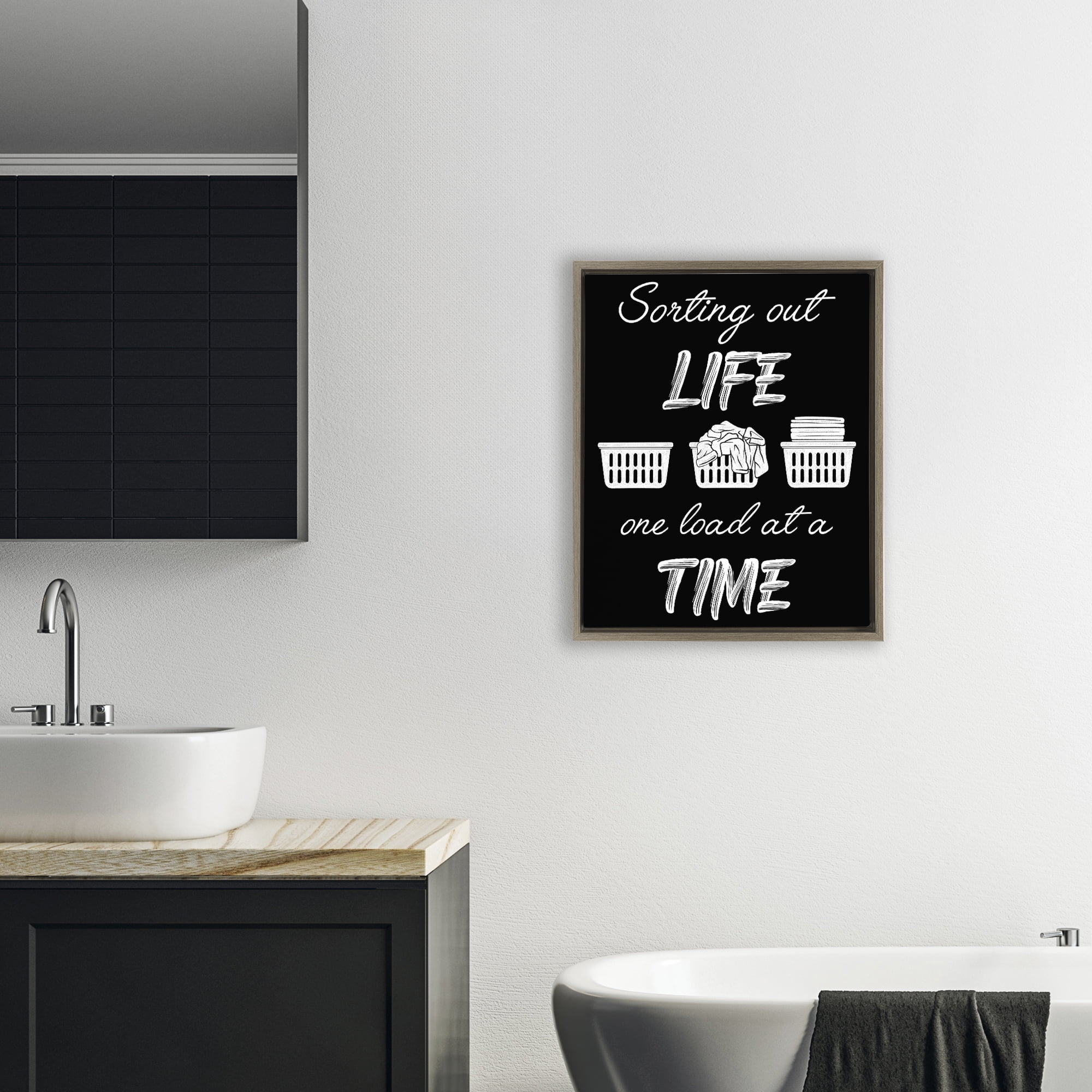 Sorting Out Life Laundry Brown Framed Floater Canvas Wall Art, design by Marcus Prime