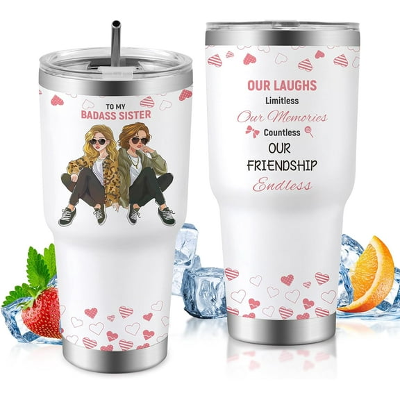 Gifts for Sister Tumbler 30oz With Stainless Steel Straw Lid, Leakproof Travel Coffee Cup, Sister Birthday Gifts For Soul Sisters Bestie Women Best Bosom Friends, Sister 3
