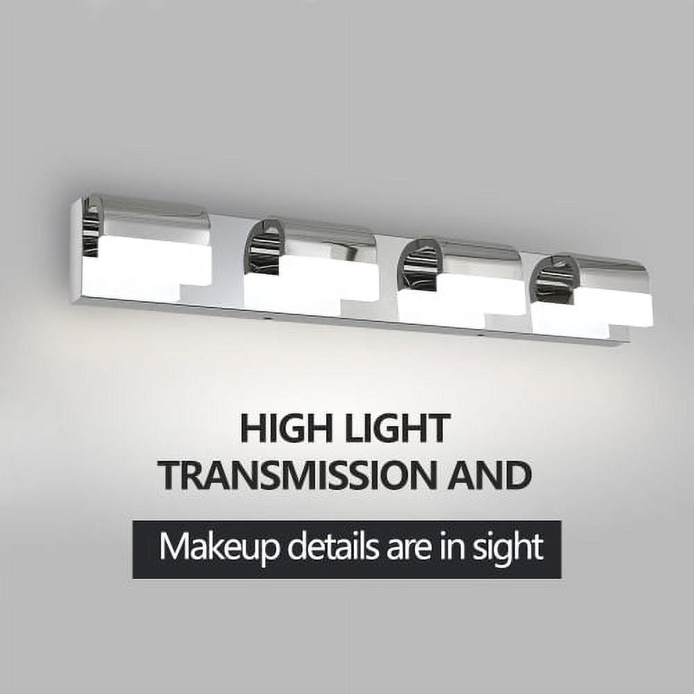 Hi-LIGHTS,4-Light Modern Bathroom LED Vanity Light With Acrylic Lampshade,Bathroom Wall Lighting for Bathroom,Dressing Room,Bedroom,Living Room(Chrome)
