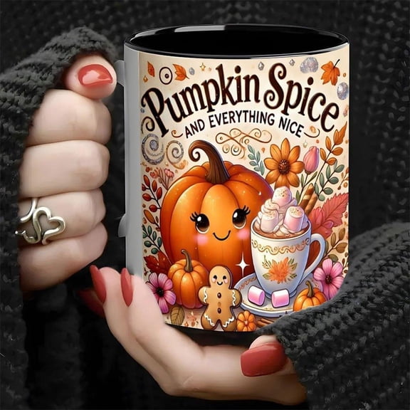 1pc Autumn Pumpkin Spice Latte Mug Fall Coffee Cup with Cute Pumpkin Gingerbread Latte Art Ceramic Cup Hot Drinks Dishwasher Halloween Thanksgiving Ch