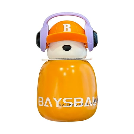 

WPNMASNP Leak-Proof Water Bottle with Flip Top Reusable Plastic Drinking Bottle for School Gym and Workout Bear with Headphone