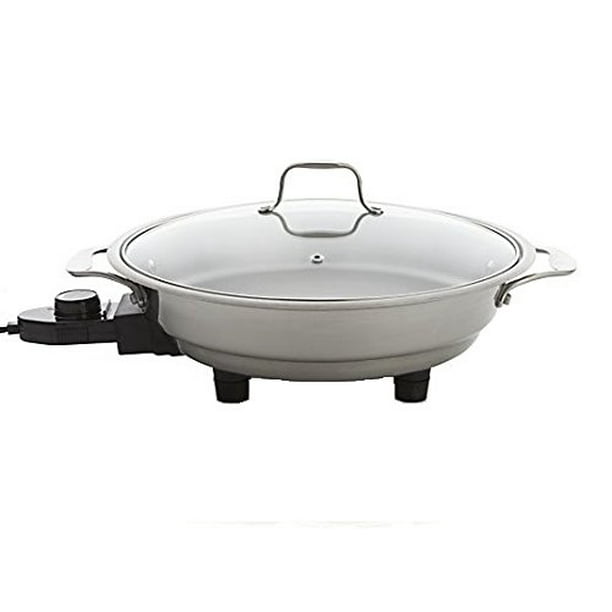 Electric Skillet By Cucina Pro 18/10 Stainless Steel with Tempered