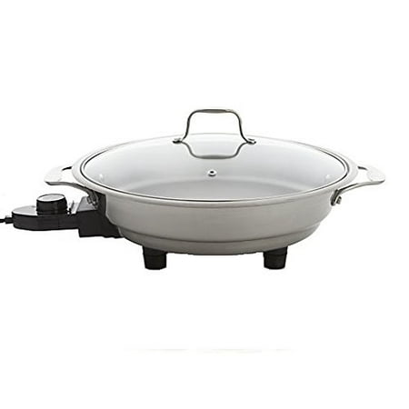 Electric Skillet By Cucina Pro - 18/10 Stainless Steel with Tempered Glass Lid, 12