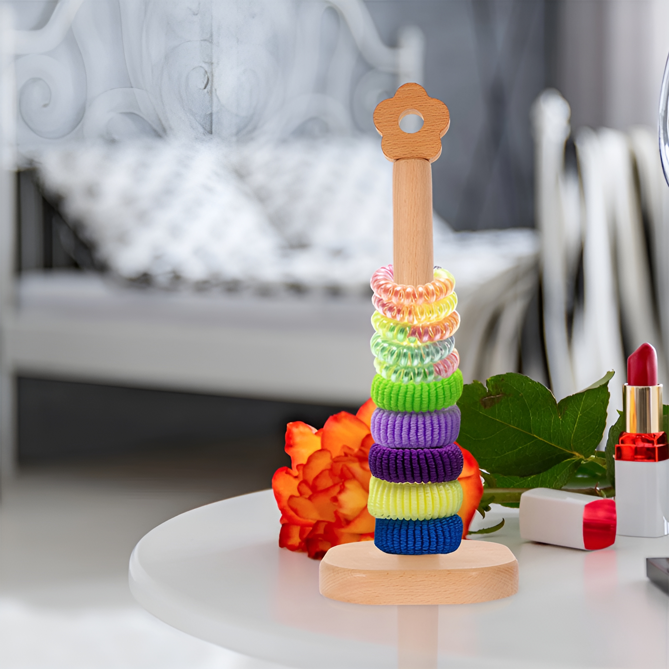 XIBUFE 2026 New Wooden Scrunchie Holder Organizer Hair Ties Display Stand Organizer for Bracelets Bangle Hair Scrunchies