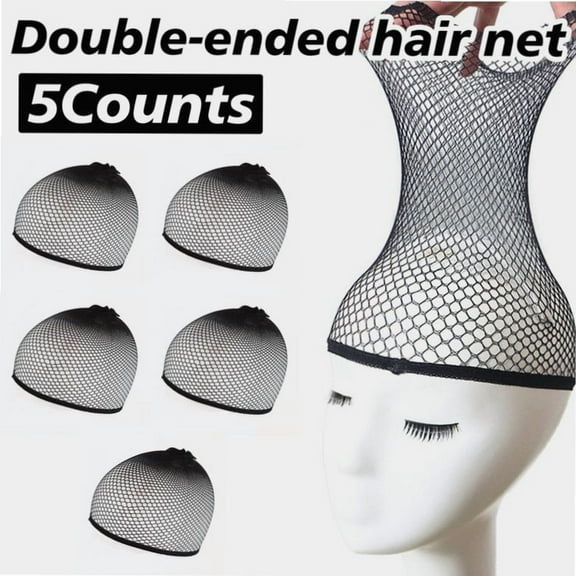 5 Counts Universal Hairnets & Styling Tools: Breathable Mesh Caps, Elastic Wig Caps for Men & Women, Two-Head Open Styling Dome, Barber Styling Supplies Black