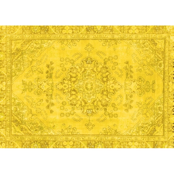 Ahgly Company Machine Washable Indoor Rectangle Abstract Yellow Modern Area Rugs, 2' x 5'