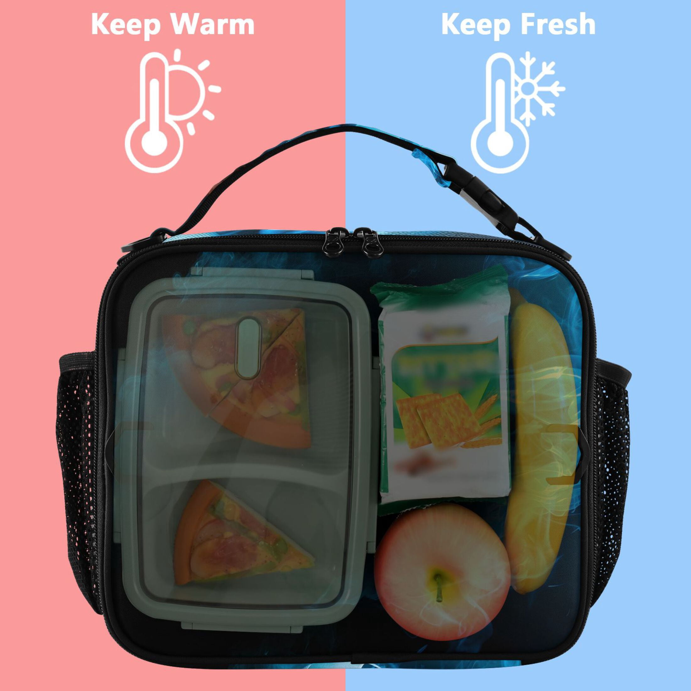 ALAZA Soccer Ball with Fire Lunch Box Insulated Lunch Bag Cooler Tote with Shoulder Strap